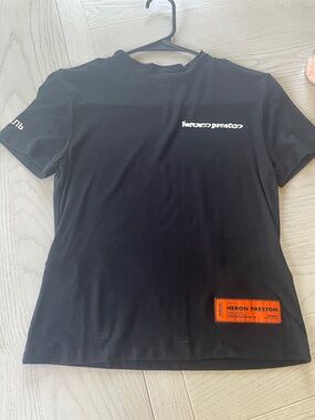 Heron Preston Black T-Shirt with Orange Patch